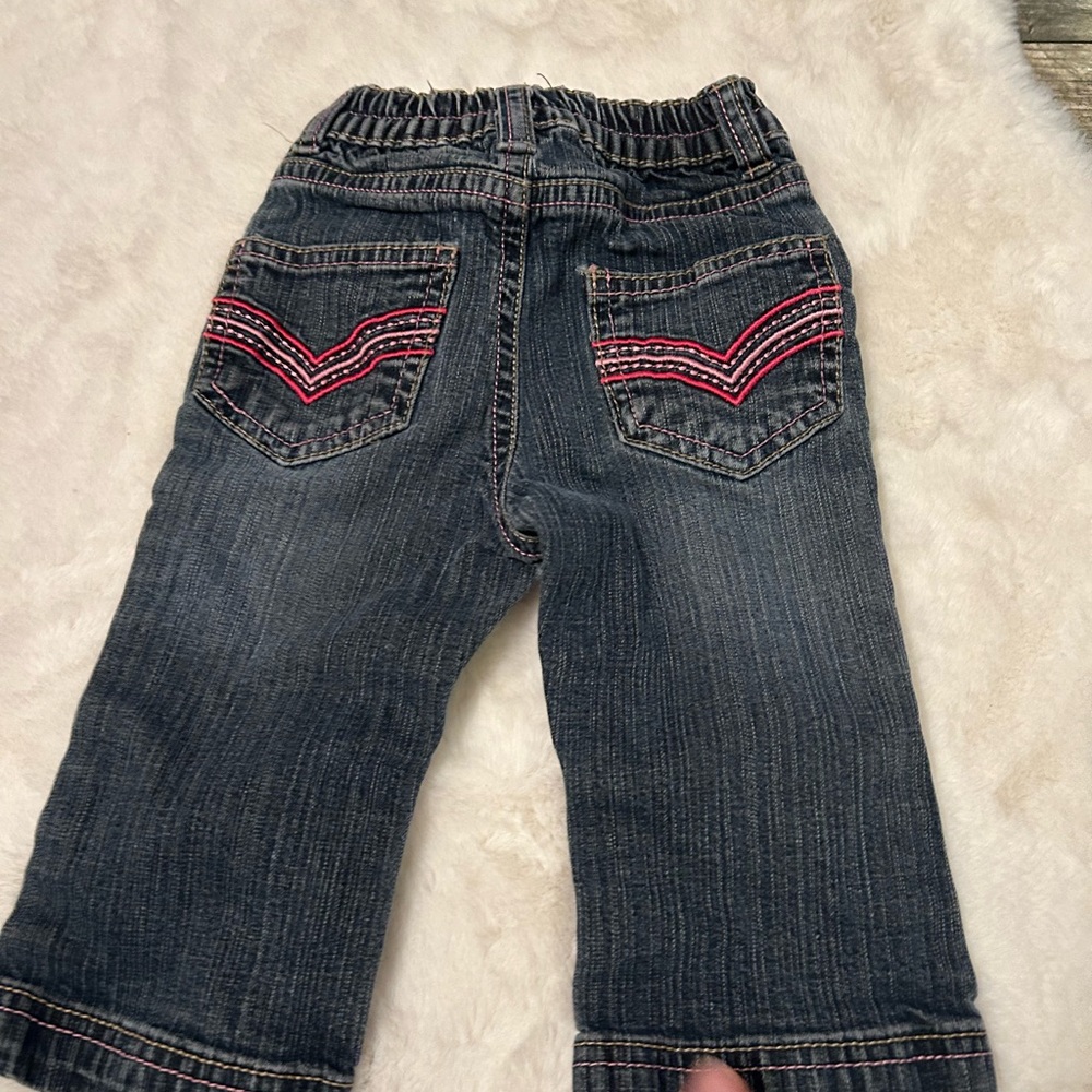 Baby girl flared Denim Jeans  embroidered pockets baby bum 12 months